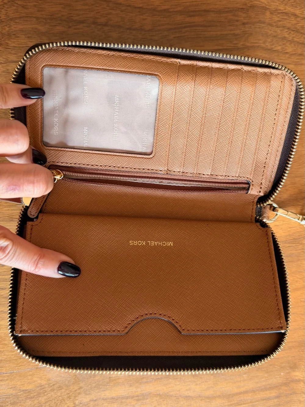 Michael Kors Black Studded Zip Wristlet with Gold Logo